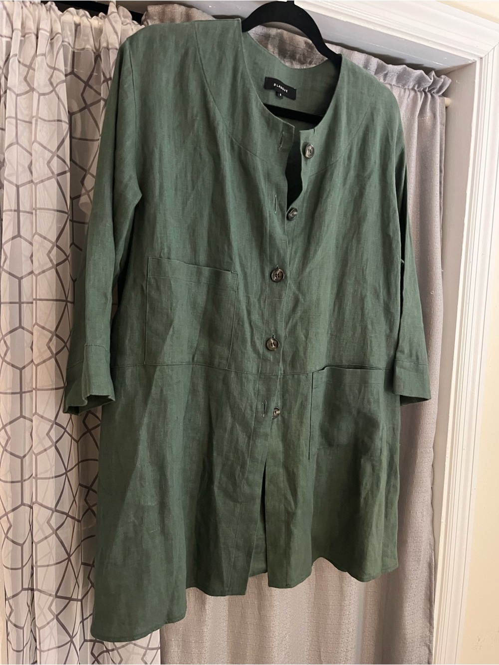Blanque Green Linen Button-Front Tunic Jacket